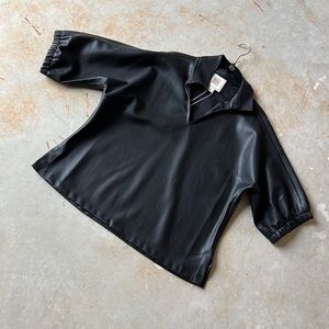 Emily McCarthy poppy faux leather top jet black size M  NWT